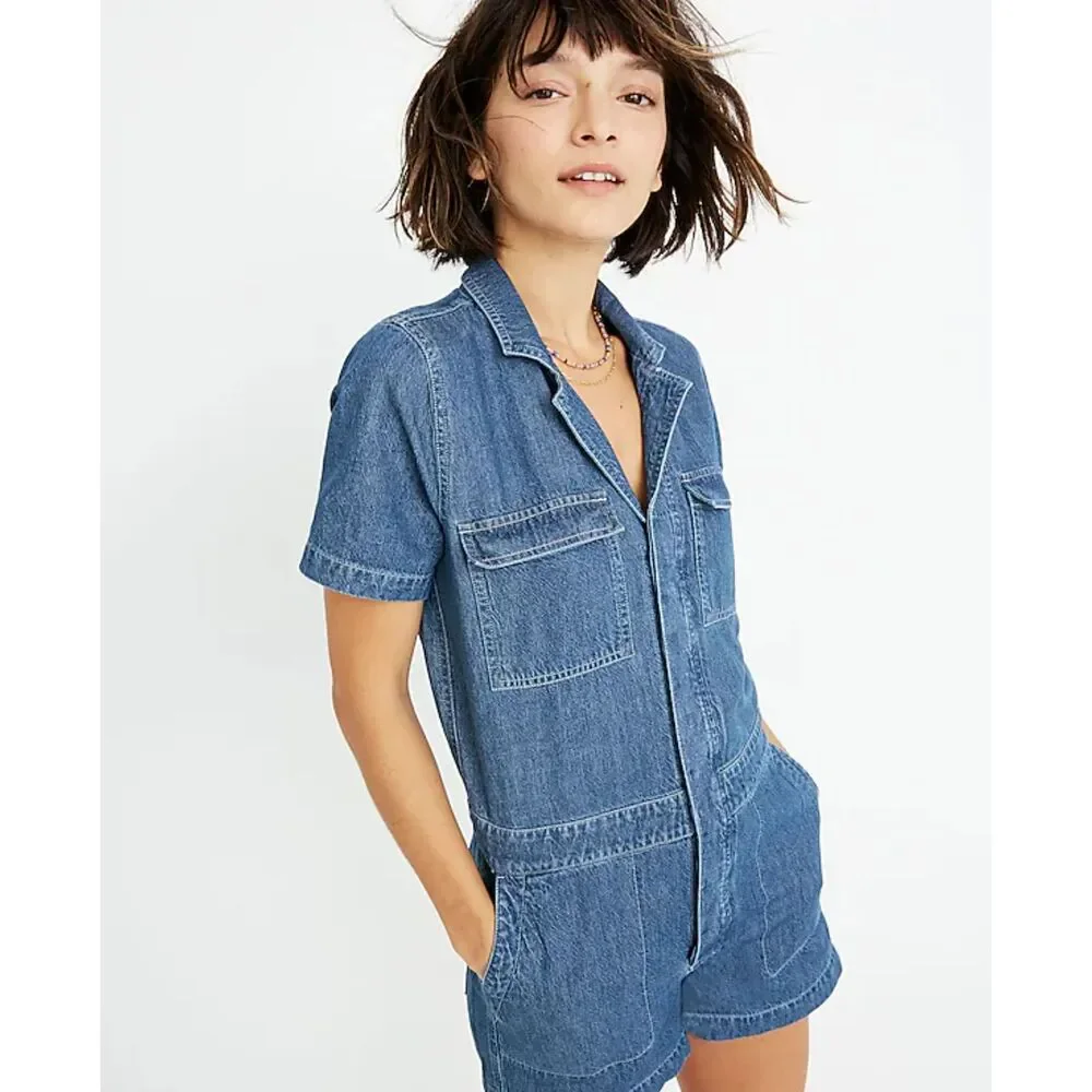 NWT‎ Madewell Petite Denim Coverall Romper Women's Size LP - Picture 4 of 13
